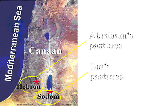 map of the settlements of Abraham and Lot
